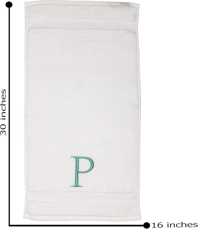 Teal Monogrammed Hand Towel for Bathroom - Initial Hotel Quality Decorative Embroidered Luxury Towel for Powder Room, Spa - GOTS Organic Certified - Pack of 2, Letter P