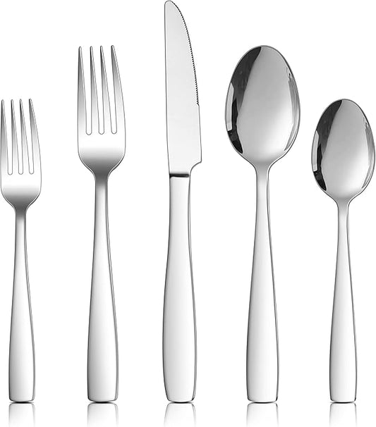 LIANYU 18/10 Stainless Steel Flatware Set for 12, 60-Piece Modern Silverware Cutlery Set, Fancy Square Eating Utensils Forks Spoons Tableware for Home Wedding Entertaining, Dishwasher Safe