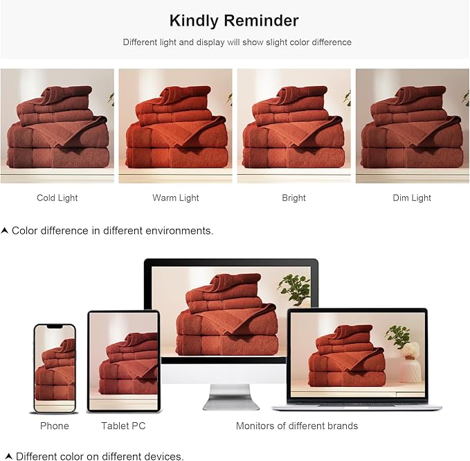 COZYART Burnt Orange Bath Towel Set 6 Piece, Luxury 100% Turkish Cotton 650GSM Hotel Quality, Soft, Absorbent, Towel Sets for Bathroom with 2 Bath Towels 2 Hand Towels 2 Washcloths