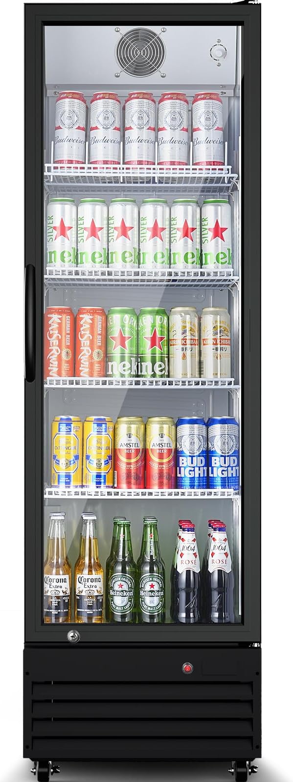 BODEGACOOLER Commercial Beverage Refrigerator with Glass Door,12.5 Cu.Ft Display Merchandiser Drink Refrigerator,Upright Commercial Bar Fridge,Display Drink Cooler,Soft LED Light,Romovable Shelves