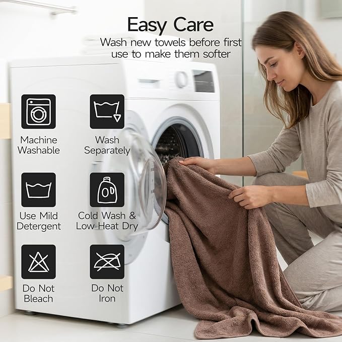 REDKISS 6-Piece Bath Towel Set, Ultra-Plush & Highly Absorbent 100% Cotton Towels for Bathroom, Browe Set Includes 2 Bath Towels, 2 Hand Towels, 2 Washcloths