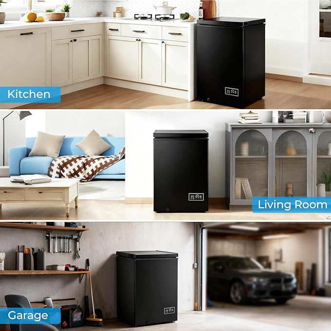 Antarctic Star Chest Freezer 3.2 Cubic Feet 14℉ to -40℉ Low Temperature Freezer with Removable Basket, Free Standing Top open Door Deep Freezer,Adjustable Temperature for Home,Basement, Kitchen, Black