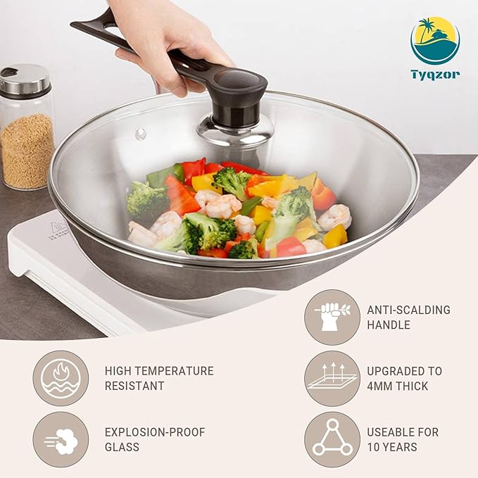 12 Inch Pan Lid, Universal Pot Lid, Support Vertical Placement, 4mm Clear Tempered Glass, Compatible with Dishwasher and Ovens