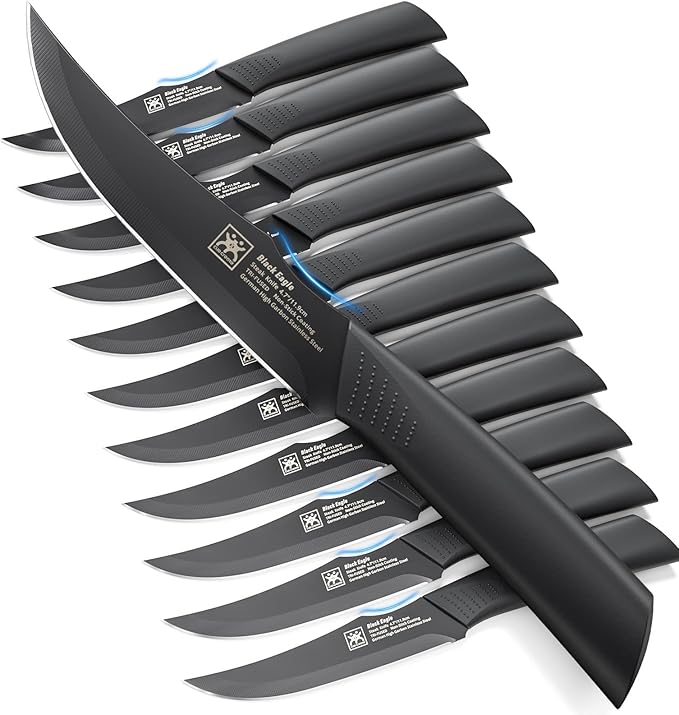 Steak Knives Set of 12, 4.7 Inch Straight Edge Meat Knives, Dishwasher Safe by SGS Cerf, Super Sharp for Precise Cutting, Non-stick Blade & Anti Rust, Easy to Maintain Ideal for Restaurant