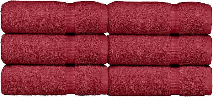 Luxury Hotel & Spa Quality, Quick Dry 100% Turkish Cotton 700 GSM, Eco Friendly Towel, for Bathroom, Gymand Kitchen Dobby Border Soft Hand Towel Set 16 X 30, Cranberry, Hand Towels - Set of 6