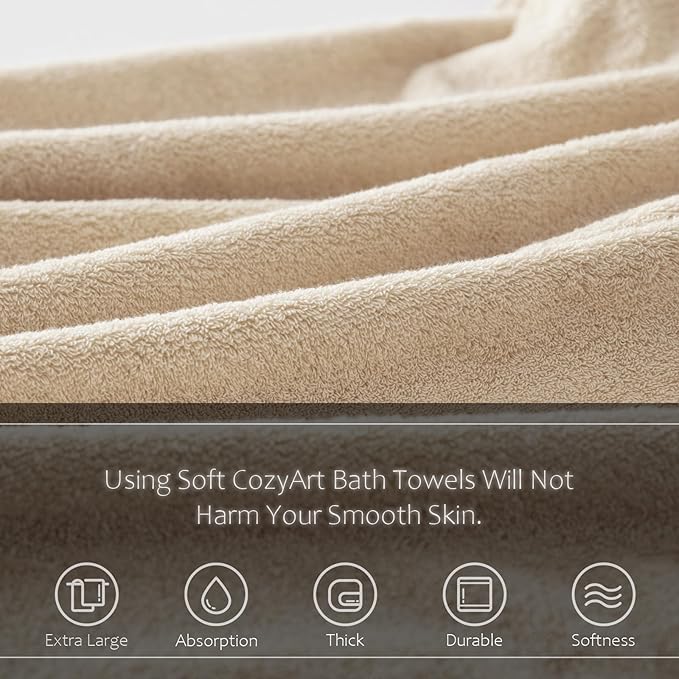 COZYART Beige Bath Towel Set, Turkish Cotton Hotel Large Towel Bulk for Bathroom, Thick Bathroom Set of 6 with 2 Bath Towels, 2 Hand Towels, 2 Washcloths, 650 GSM