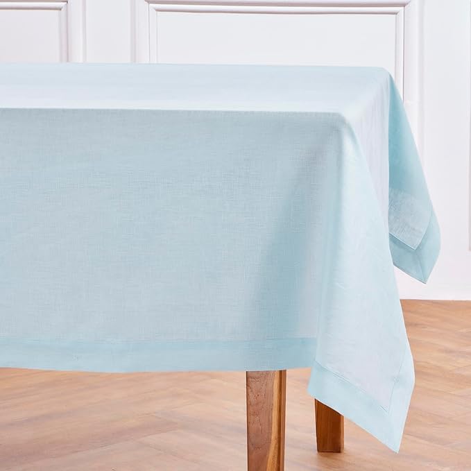 Solino Home Linen Tablecloth 60 x 108 Inch - 100% Pure Linen Ice Water Table Cloth for Rectangle Tables - Fete, Machine Washable Tablecloth for Holiday, New Year
