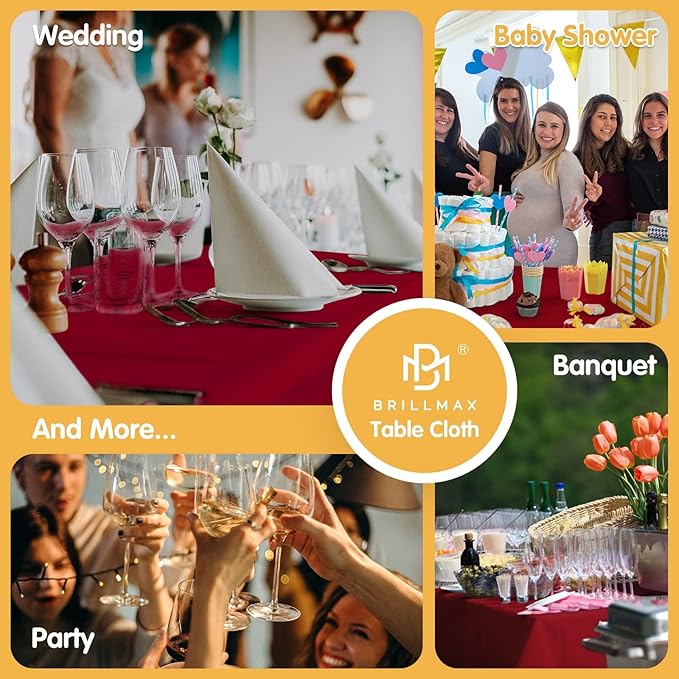 BRILLMAX 6 Pack Burgundy Tablecloths for 8 Foot Rectangle Tables 60 x 126 Inch - 8ft Rectangular Bulk Linen Polyester Fabric Washable Cloth Cover for Wedding Reception Banquet Birthday Party