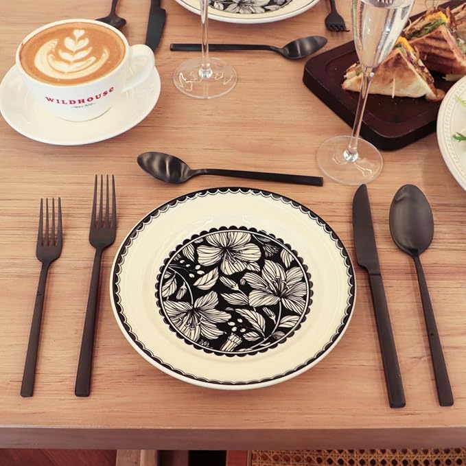 Stainless Steel Flatware Set Hand Forged 18/10 Silverware Set Matte Black Cutlery Set with Cuboid Handle Matte Finished 40 Pieces Home Event Use Wedding Housewarming Gift Service for 8