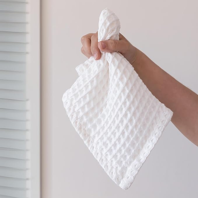 Waffle Washcloths Set of 8 White - Premium Quality 100% Turkish Cotton Face Washcloth, Soft Makeup Towel, Shower Cloth, Kitchen Towel (White, Set of 8 Washcloths)