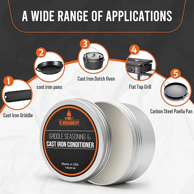 Griddle Seasoning & Cast Iron Seasoning Conditioner 7 OZ Care Kit, with Rust Remover Food Safe Griddle Seasoning for Blackstone, Pans, Carbon Steel – Maintain a Cleaner Non-Stick Skillet