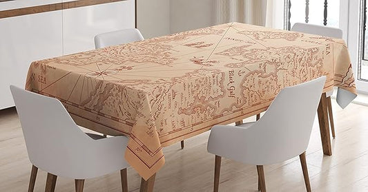 Ambesonne Island Map Tablecloth, Detailed Treasure Map with Unique Nautical Discovery Exploration Theme Print, Rectangular Table Cover for Dining Room Kitchen Decor, 60" X 90", Beige