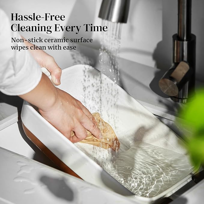 DOWAN Ceramic Casserole Dish for Oven, 9x13 Deep Lasagna Pan, Large Baking Dish with Handles, 4.3 Quarts Durable and Oven Safe Pan, for Roasting and Baking, Alabaster White