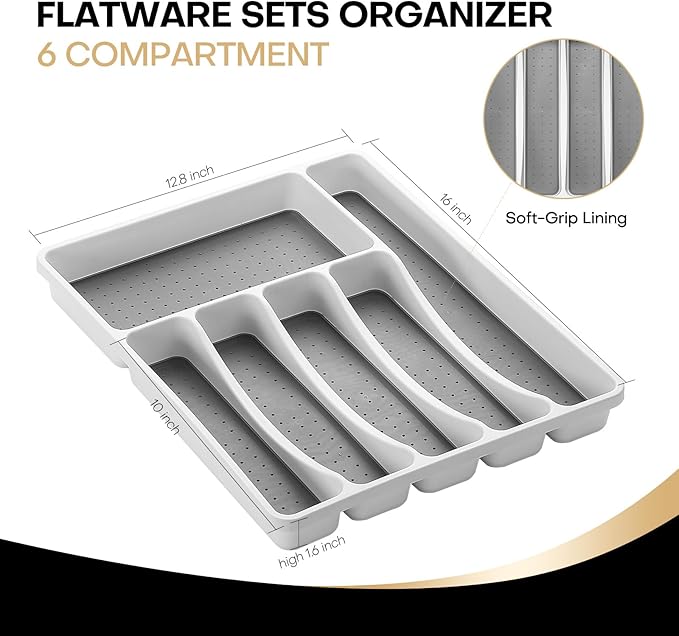 49Pcs Silverware Set with Organizer, Silver Stainless Steel Flatware Set for 8 Cutlery Utensil Sets with Steak Knives, Spoons and Forks Set, Dishwasher Safe