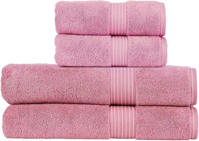 Christy Supreme Hygro 4 Piece Towel Set | Blush | 100% Luxury Supima Cotton | Ultra Soft | Super Absorbent | 650GSM | 2 Bath Sheets 2 Hand Towels