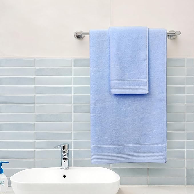 Thmyo Pack of 2 Premium Cotton Super Soft Bathroom Towels Set, 400 GSM Highly Absorbent Towel for Daily Use, Gym, Spa and Hotel, 1 Bath, 1 Hand, Blue
