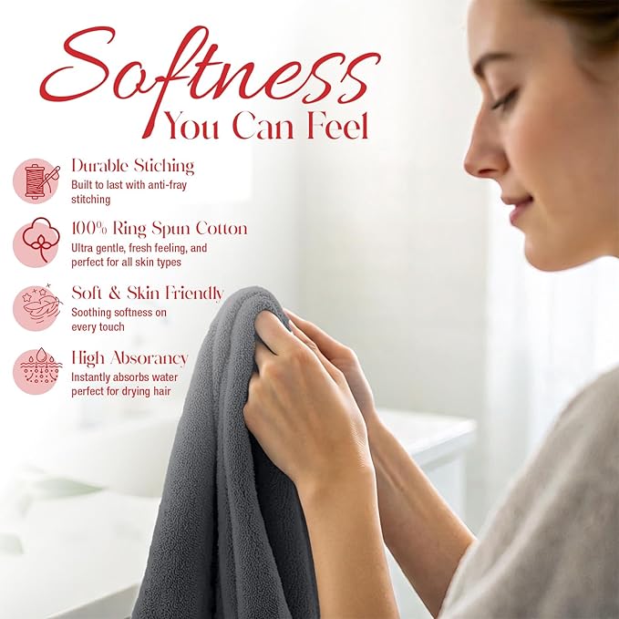 RIVERSIDE 12 Pack Washcloths - 12x12 Inches, 400 GSM, 100% Ring-Spun Cotton - Soft, Absorbent & Durable Face and Body Towels - for Bathroom, Spa, Gym, Makeup Removal & Everyday Use - Grey