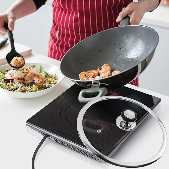 Woogim Universal Cookware Lid with Stainless Steel Wide Edge 10.5 Inch,4mm Tempered Glass Cover with Steam Vent,Dishwasher Safe and Oven up to 480℉,for Frying Pans,Sauce Pots & Woks