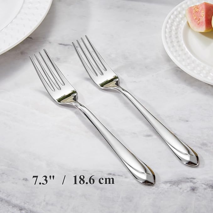 KEAWELL Premium Astra 4-Piece 7.3 inch Fork Set – 18/10 Stainless Steel Mirror-Finished Silverware with Diamond-Faceted Handles, Comfortable Grip and Dishwasher Safe (4, Salad Forks)