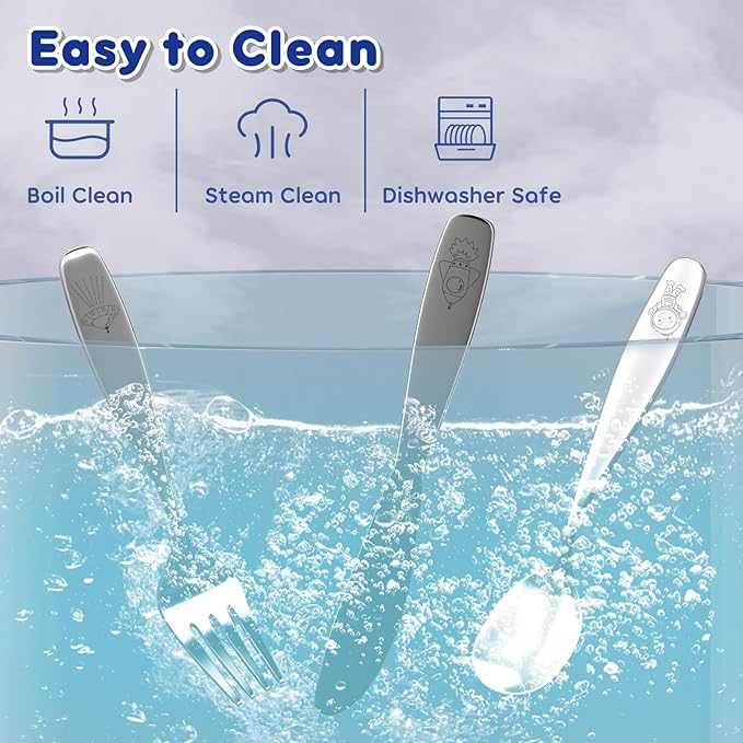 Lehoo Castle Kids Stainless Steel 6PCS Kids Utensils Forks, Spoons and Knives Set, Flatware Set (Space Collection)