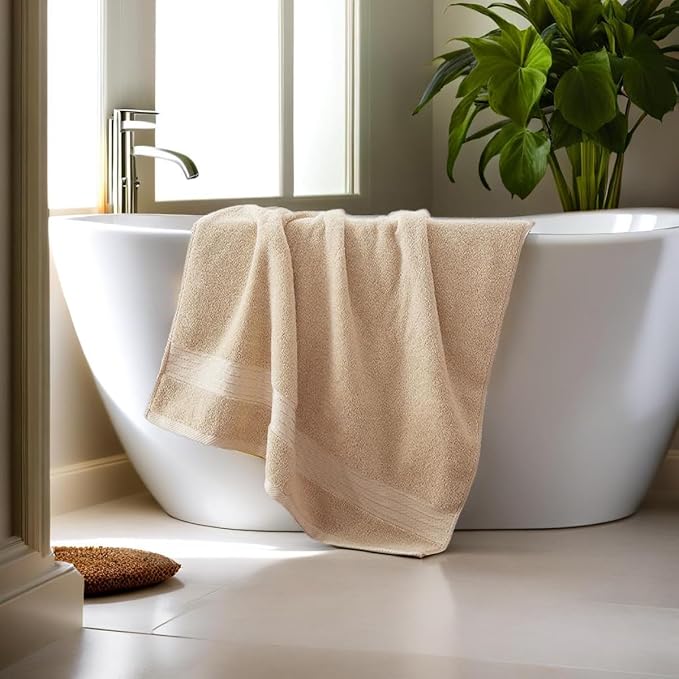 COZYART Beige Bath Towel Set, Turkish Cotton Hotel Large Towel Bulk for Bathroom, Thick Bathroom Set of 6 with 2 Bath Towels, 2 Hand Towels, 2 Washcloths, 650 GSM