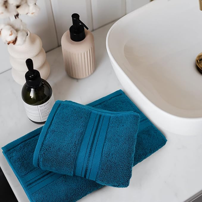 Cleanbear Cotton Hand Towel Thick Bathroom Hand Towels - 2 Pack (Peacock Blue), 13 x 28 Inches