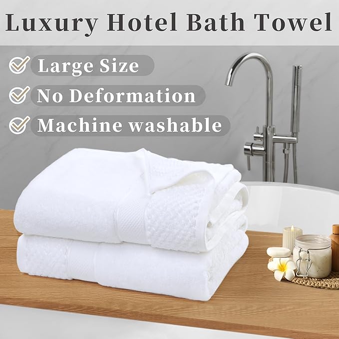 Durable Bath Towels for Bathroom, Set of 2, Large 31"x62" - 100% Cotton | Thick 580GSM | Quick Dry | Soft | Absorbent, Luxury Hotel Towels for Shower, Bath Sheet Set for Guest, Spa & Sauna, White