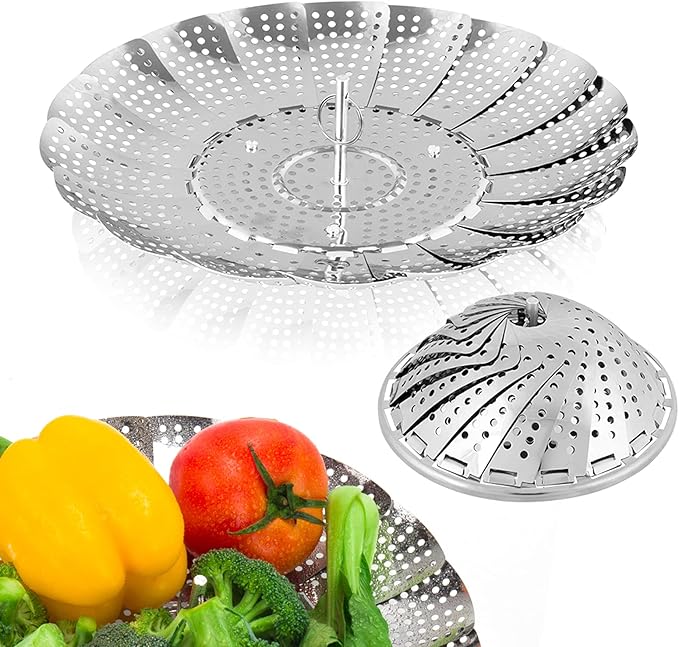 Vegetable Steamer Basket, Premium Stainless Steel Veggie Steamer Basket for cooking - Folding Expandable Steamers to Fits Various Size Pot (Large(6" to 10.5")