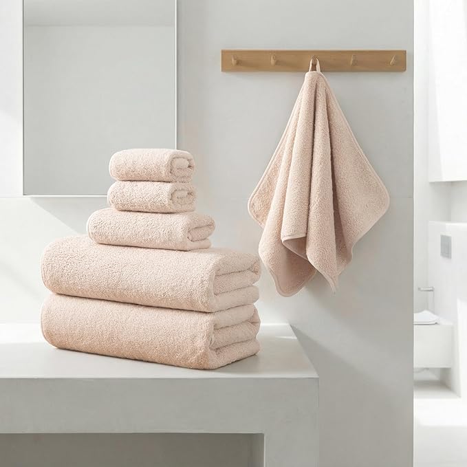 REDKISS 6-Piece Bath Towel Set, Ultra-Plush & Highly Absorbent 100% Cotton Towels for Bathroom, Pink Set Includes 2 Bath Towels, 2 Hand Towels, 2 Washcloths
