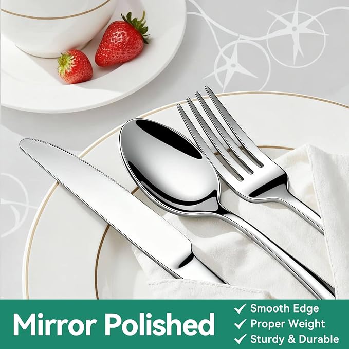 49-Piece Silverware Set with Organizer, Stainless Steel Flatware Utensils Set for 8, Forks and Spoons Silverware Set Cutlery Set with Steak Knives, Dishwasher Safe