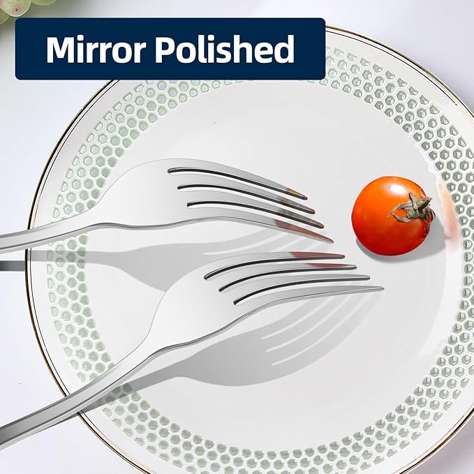 12 Piece Dinner Forks, 8 Inch, Top Food Grade Extra-Fine Stainless Steel Silverware Forks，Silverware Set, Dishwasher Safe （Silver)