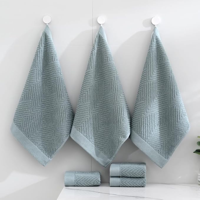 sense gnosis Sage Green Washcloth Set of 6 Striped Weave 100% Cotton Super Soft Highly Absorbent Summer Washcloths Towels for Kitchen Bathroom 13 x 13 Inch