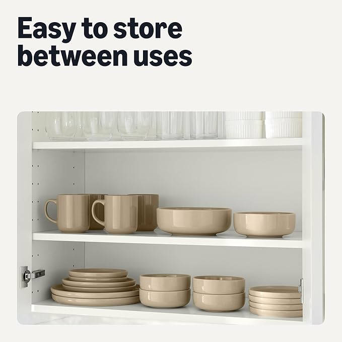 Amazon Basics Ceramic Coffee Mugs, Ceramic 4-Piece Set, 16 oz, Microwave and Dishwasher-Safe, Linen Gray