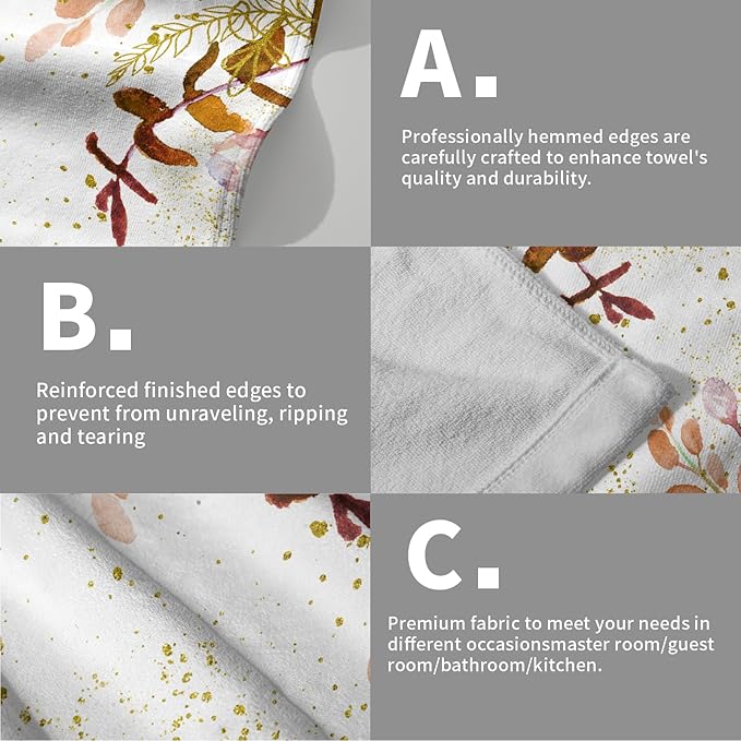 Imiss Fall Eucalyptus Leaves Hand Towels for Bathroom Set of 2，14.4 x 28.3 Inch Watercolor Orange Leaves Plant Guest Soft Face Towel Autumn Seasonal Holiday Washcloth for Gym Yoga Sport