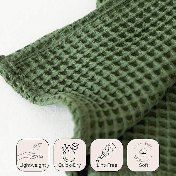 Premium Waffle Bath Towels Pack of 2 Extra Large 35x71 inch - 100% Turkish Cotton, Waffle Weave, Quick Dry, Lint Free, Oversized, Thin Bath Sheet Towel (Dark Green, Set of 2 Bath Towels)