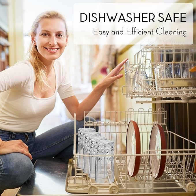 Uiifan Set of 12 Tall Highball Glasses 12 oz Crystal Drinking Glasses Clear Fancy Cups Vintage Textured Designer Glassware for Cocktail Tea Water Beer Soda Beverages, Dishwasher Safe(Stylish Style)