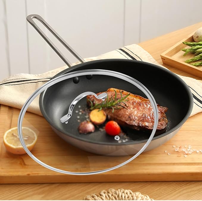 12.5" Tempered Glass Pan Lid with Steam Vent, Thickened to 4mm and Dishwasher Safe and Oven up to 480℉, Universal Lid Fit for Cast Iron Skillets, Frying Saute Pan, Cooking Pot