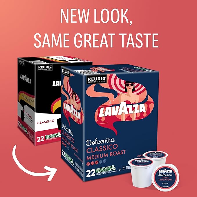 Lavazza Dolcevita Classico, Single-Serve Keurig K-Cup Pods, Medium Roast Coffee, 88-Count Box (4 Packs of 22)