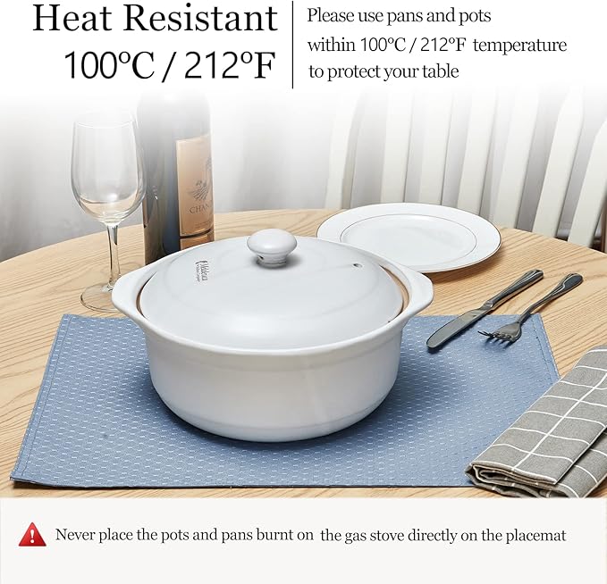 Place Mats Set of 8 – Rectangle Rectangular Waterproof Fabric Polyester Cloth Washable Wipeable Heat Resistant Placemats for Kitchen Dining Dinner Table Indoor 13 x 19 Inch Light Blue