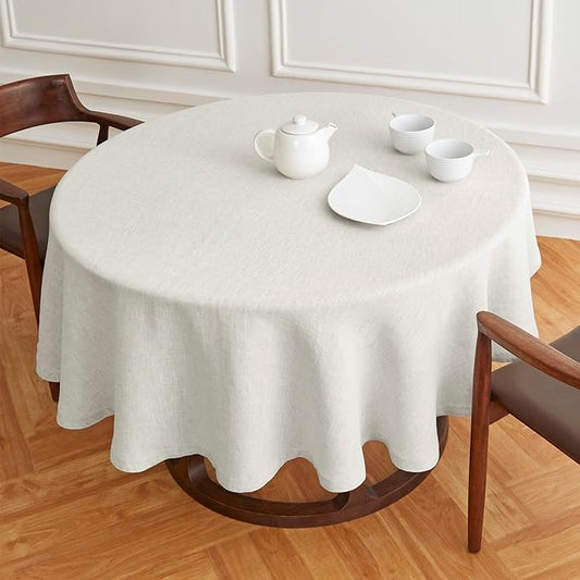 Solino Home Linen 60 Inch Round Tablecloth - 100% Pure Linen Light Flax Round Tablecloth - Machine Washable Table Cloth for New Year - Sonoma