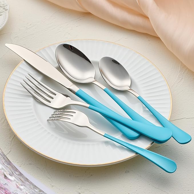 20-Pieces Blue Silverware Sets for 4,Blue Handle Stainless Steel Cutlery Set, Include Forks Spoons and Knives Set, Dishwasher Safe Utensil Sets for Home Restaurant