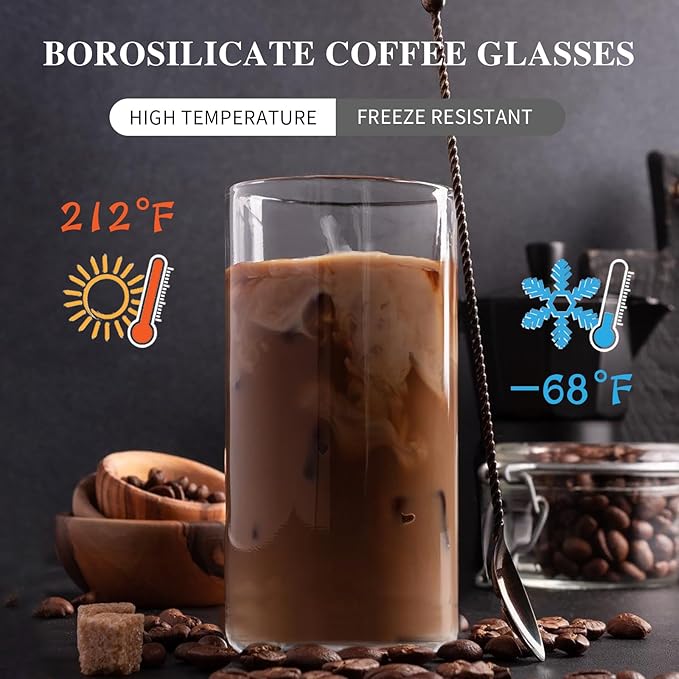 Everyday Drinking Glasses Set of 6, 20 oz Lightweight Thin Highball Glasses,Clear Lead-Free Tall Glass Cups For Water,Juice,Mojito,Mixed Drinks,Iced Coffee,Ice Tea,Kitchen Cocktails Glass