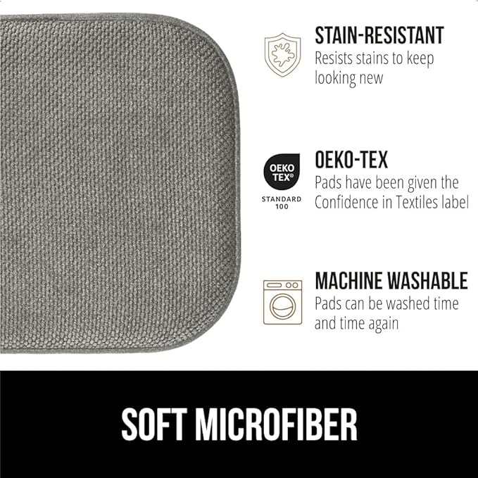 GORILLA GRIP Slip Resistant Chair Cushions, No Ties Required, Memory Foam Pads for Dining Room, Kitchen Table, Office, Rocking Chairs, Plush Seat Cover Cushion Pad, Home Decor, Set of 4, 16x16, Gray