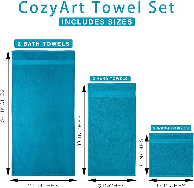 COZYART Luxury Teal Bath Towels Set, Cotton Hotel Large Towels for Bathroom, Thick Bathroom Set of 3 with 1 Bath Towel, 1 Hand Towel, 1 Washcloth, 650 GSM