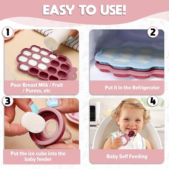 O'doe Baby Weaning Set – 15 Pcs Silicone Baby Feeding Set with Suction Plate, Bowl, Bib, Sippy Cup, Fruit Feeder, Freezer Tray