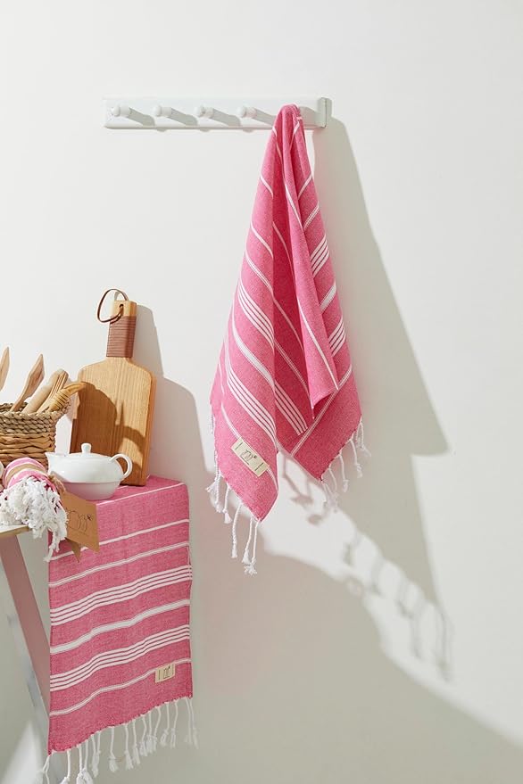 Turkish Hand Towels for Bathroom - Set of 2, 18" x 30" inches, Decorative Cotton Hand Towels for Kitchen, Bath, Guest, Face, Hair, Gym, Yoga, Dishcloth, Travel (Fushia)