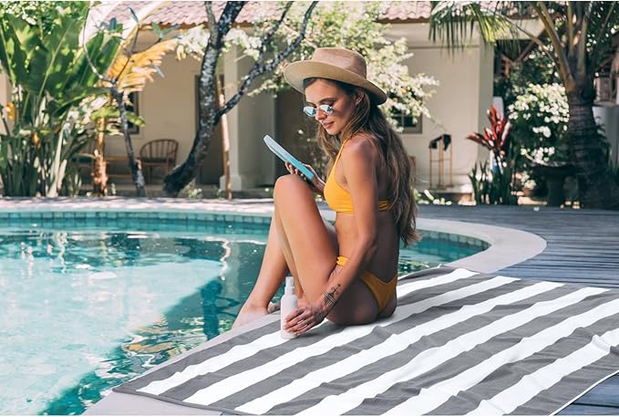 Large Beach Towel Oversized - 40"X70" Big Mens Beach Towesl, Extra Large Thick Gray Beach Towels, XL Wide Fluffy Swimming Towel Oversize, Giant Stripe Cotton Pool Towel for Adults