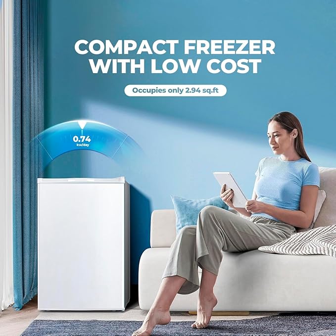 3.0 Cu.ft Upright Freezer, Small Mini Freezer with Adjustable Thermostat, Removable Shelves, Reversible Single Door, for Bedroom/Home/Dorms/Apartment, White