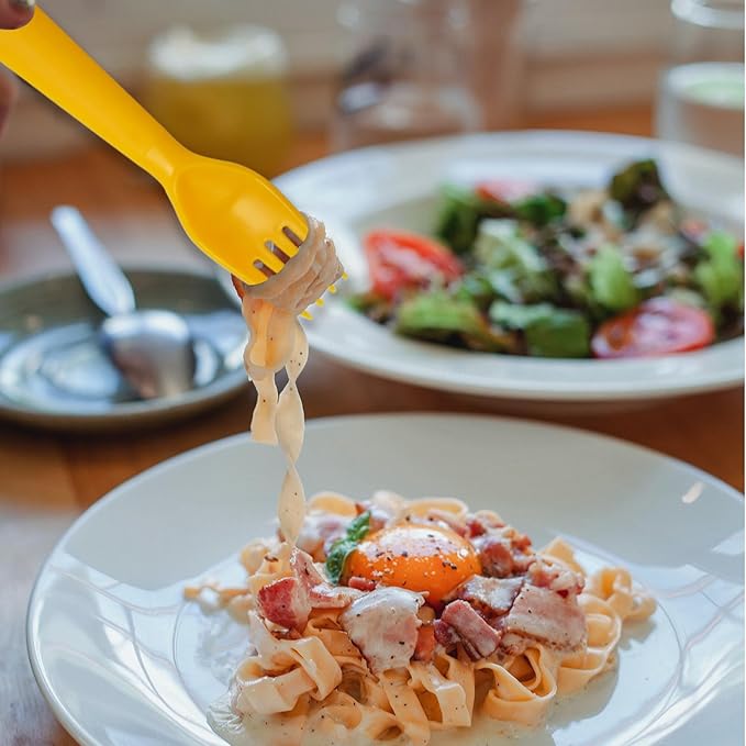 12 Pcs Kids Spoons and Forks Toddler Utensils Plastics Reusable Silverware Baby Cutlery Set Feeding Dinnerware Utensils BPA Free Microwave Dishwasher and Freezer Safe- Yellow