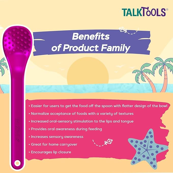TalkTools Wee Smooth Magenta Spoons | Provides oral awareness during feeding | Encourages lip closure | Normalize acceptance of foods (Wee Smooth, 6 Pack)